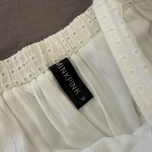 Minkpink Shortalls Size M Celestial White Cotton Eyelet Tie Strap Jumper - Picture 9 of 14